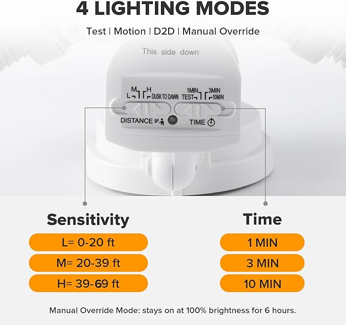 UME 49W 5500LM LED Security Lights Motion Sensor Light Outdoor, 5000K Daylight, IP65 Waterproof, Dusk to Dawn, 3 Head Motion Detected Flood Light for Garage, Yard, Porch(White)