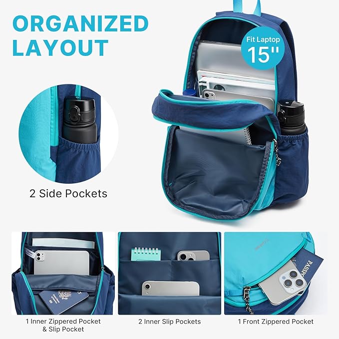 G4Free 15L Hiking Backpack Lightweight Small Travel Backpack Casual Daypack for Women Men Outdoor Campus, Blue