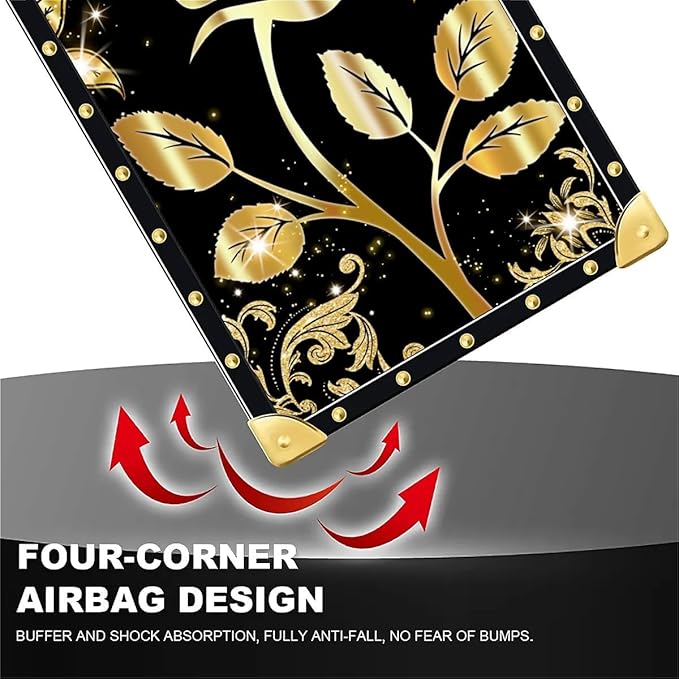 for iPhone 17 Pro Case Luxury Golden Decoration for Girl Women Soft TPU Shockproof Protective Hard PC Back for iPhone 17 Pro Crazy Pattern Shine Gold Rose