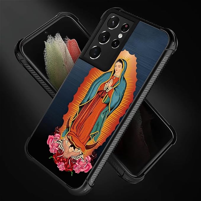 for Samsung Galaxy S21 Ultra Case, Red Virgen Guadalupe Pattern Graphic Design Girl Boy Soft Silicone Hard Acrylic Shock Protection for Samsung Galaxy S21 Ultra