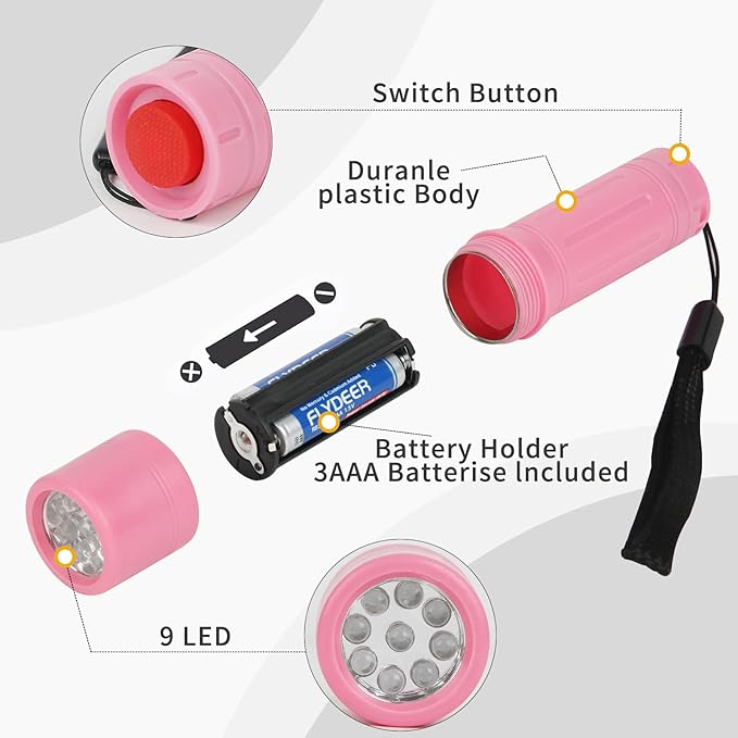 50 Pack 9-LED Mini Flashlight Bulk, Small Multicolor Flashlights with Lanyard, Batteries Included, for Hurricane Supplies, Christmas Gifts Stocking Stuffer