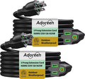Adoreen Outdoor Power Extension Cord 25 Ft/2 Pack, 3 Prong 16 AWG Grounded Wire Heavy Duty Weatherproof Electric Cable for Indoor Christmas Light Lamp, 13A 125V 1625W, SJTW-ETL- Black with Green