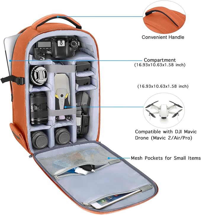 MOSISO Camera Backpack, DSLR/SLR/Mirrorless Photography Camera Bag 15-16 inch Waterproof Hardshell Case with Tripod Holder&Laptop Compartment Compatible with Canon/Nikon/Sony, Orange