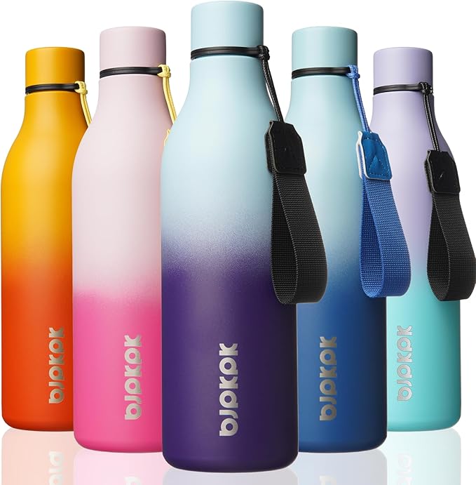 BJPKPK Insulated Water Bottles, 25 oz Stainless Steel Metal Water Bottle with Strap, BPA Free Leak Proof Jugs, Mugs, Flasks, Reusable Thermal Flasks for Sports & Travel, Ocean Dream