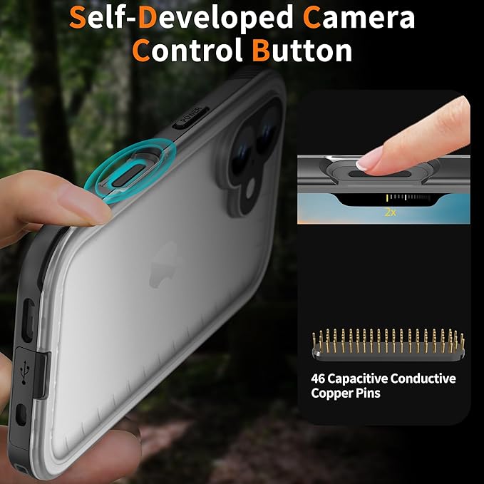 Cozycase for iPhone 16 Case Waterproof - 360 Heavy Duty with Screen/Camera Protector Shockproof IP68 Underwater Dustproof Water Dust Shock Proof Full Body/Front Back Case Black/Frosted Clear 6.1 inch