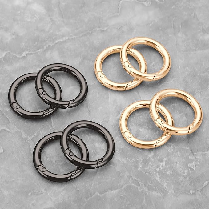 Gkeygo Key Ring Clip, 1 Inch Keychain Rings, 8 Pack Round Carabiner Clip for Keys, Buckle, Bags, Purses - Key Chain Hooks Replacement Keychains Lanyard DIY Crafts - Black, Gold