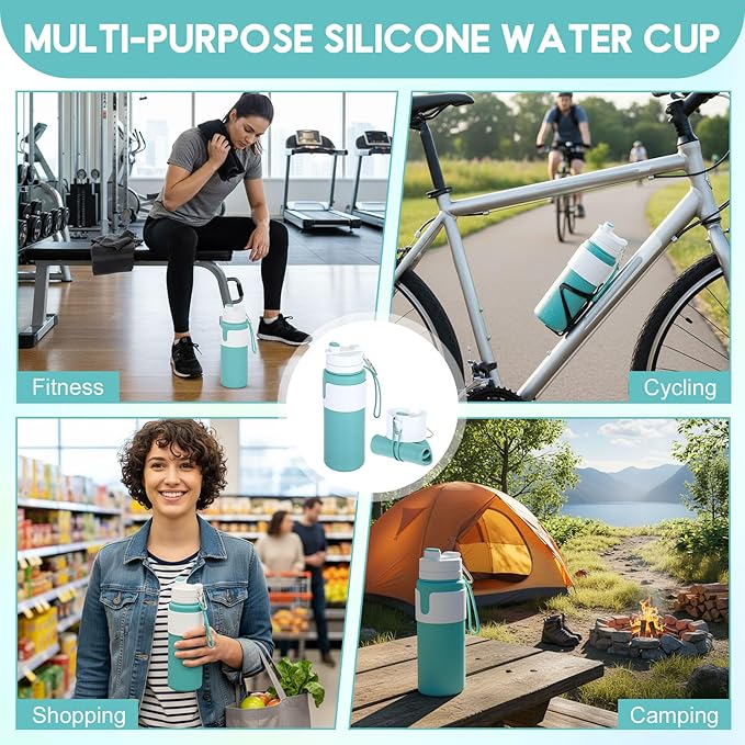 LemonRoad 4 Pcs 26 oz Silicone Collapsible Water Bottle, Portable Foldable Water Bottle Leakproof with Carabiner Reuseable Lightweight for Travel Sports Hiking Camping Cycling Office (Green)
