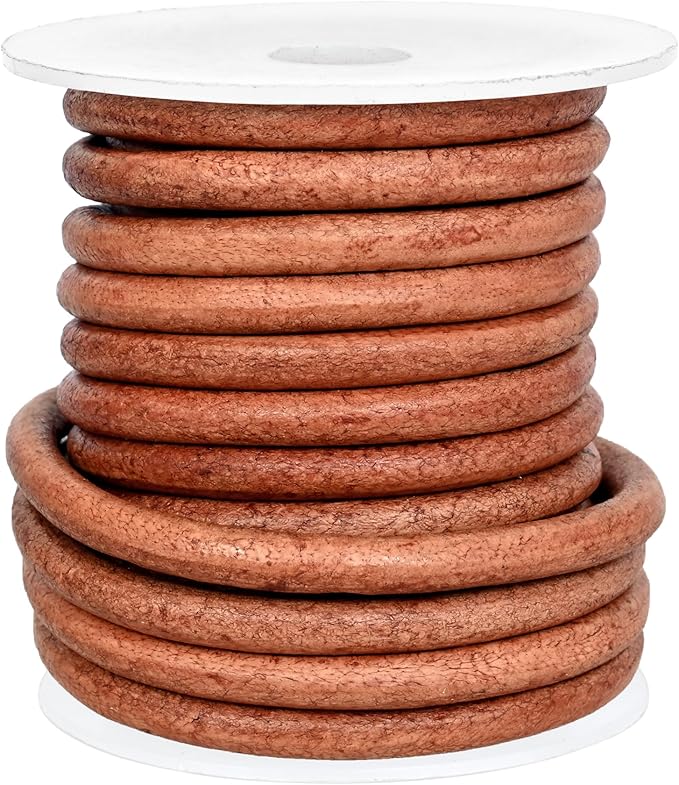 GENIQUE Real/Genuine Round Leather String Cord for Necklace, Bracelets, Jewellery, Braiding (Light Brown Distressed, 5mm)