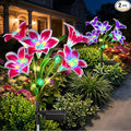 Upgrade Solar Lights Outdoor Garden Decor: 2 Pack Solar Lily Flowers, 10 Colored Blooming Lilies with Glowing Stems, Waterproof Decorative Light for Yard Patio Flower Bed, Gifts for Women
