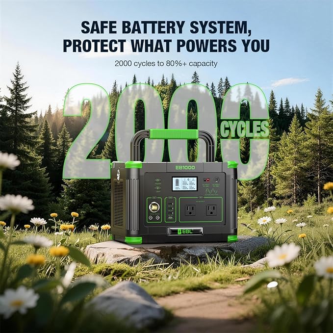 EBL 1000W Portable Power Station (Peak 2000W) with 200W Portable Solar Panel 23.5% High Efficiency Solar Panel, EBL 999Wh Solar Generator Kit for Camping, RV, Home Backup, Outdoor Adventures