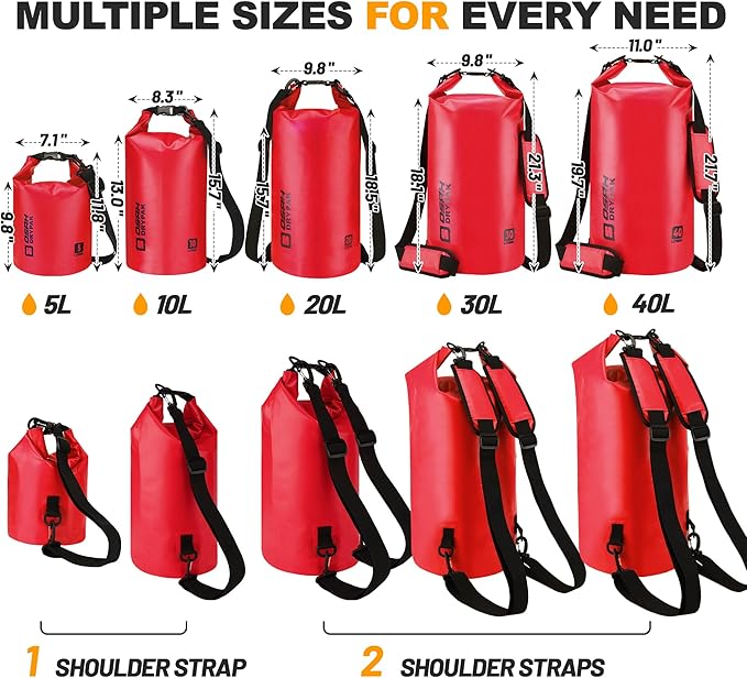 Waterproof Dry Bag, 5L/10L/20L/30L/40L Roll Top Lightweight Storage Backpack with Phone Case for Women & Men, Floating Waterproof Sack for Travel, Swimming, Kayaking, Paddle Board, Camping & Beach