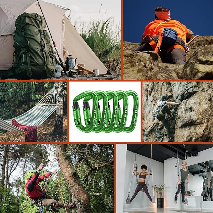 UIAA Certified Professional Heavy Duty Large Locking Carabiner Clips Climbing Carabiner 25kN Auto Locking Carabiner for Rock/Ice Climbing Rappelling Rescue Swing etc, D Shaped