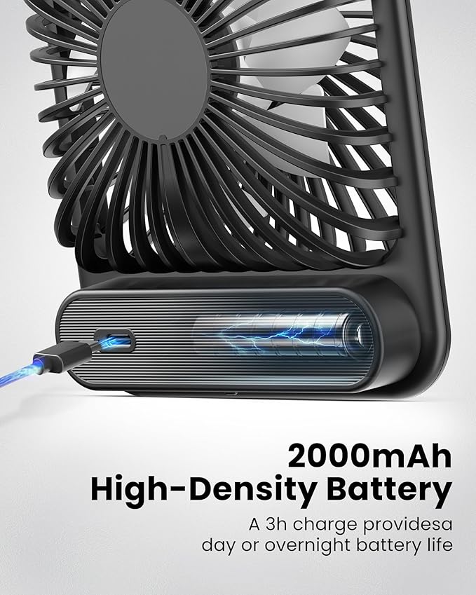Koonie Battery Operated Desk Fan, 5'' Small USB Portable Fan with Max. 11h Runtime, Strong Wind, 180° Tilt Folding and 3 Speeds Adjustable, Ultra Quiet for Office Travel Camping Bedroom