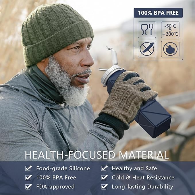 BEAUTAIL Collapsible Water Bottles with Straw 20.6oz, Silicone Foldable Portable Water Bottle, BPA-Free, Leakproof Reusable for Travel Camping Hiking Cycling Yoga Sports, 1 Pack (Dark Blue)