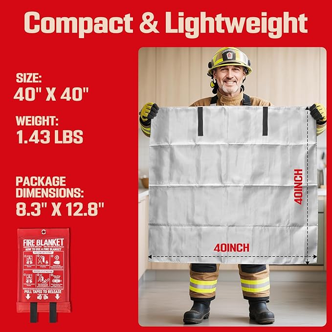 Emergency Fire Blanket 4 Pack 40"x40", Essential Fire Safety Blanket for Kitchen Home Garage Car Camping