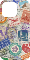 World Map Travel Passport Stamps Postage Stamp Case for iPhone 15 Pro Max