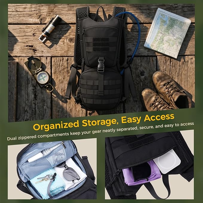 Blue Quartz Hydration Backpack with 3L Water Bladder, Lightweight Hiking Backpack with Phone Pocket, Tactical Molle Water Backpack for Running, Biking, Climbing, Hydro Pack for Men Women