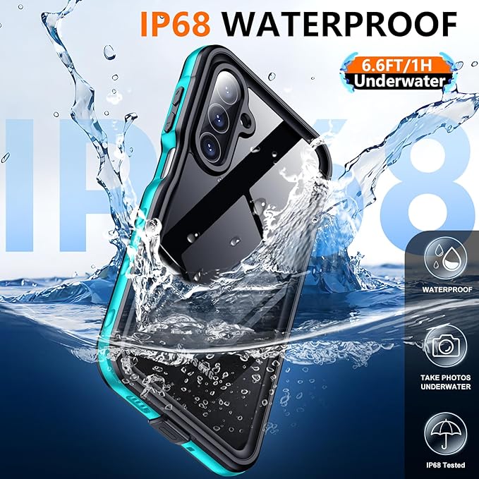SPIDERCASE for Samsung Galaxy A16 5G Case Waterproof,Built-in Screen & Camera Lens Protector [IP68 Underwater][12FT Military Shockproof] Full Body Protection Cell Phone Sleeves,Teal/Clear
