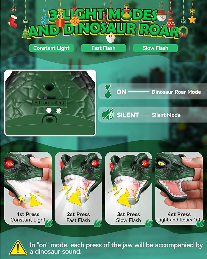 LED Dinosaur Headlamp for Kids, Children's Toy Flashlight T-Rex Dinosaur Toys for Age 3 4 5 6 7 8 9 Years Old Kids, Camping Hiking Gear for Boys Girls