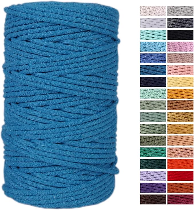 Lake Blue Cotton Macrame Cord, 4mm x 109Yards, Perfect for Wall Hangings, Crafts & More