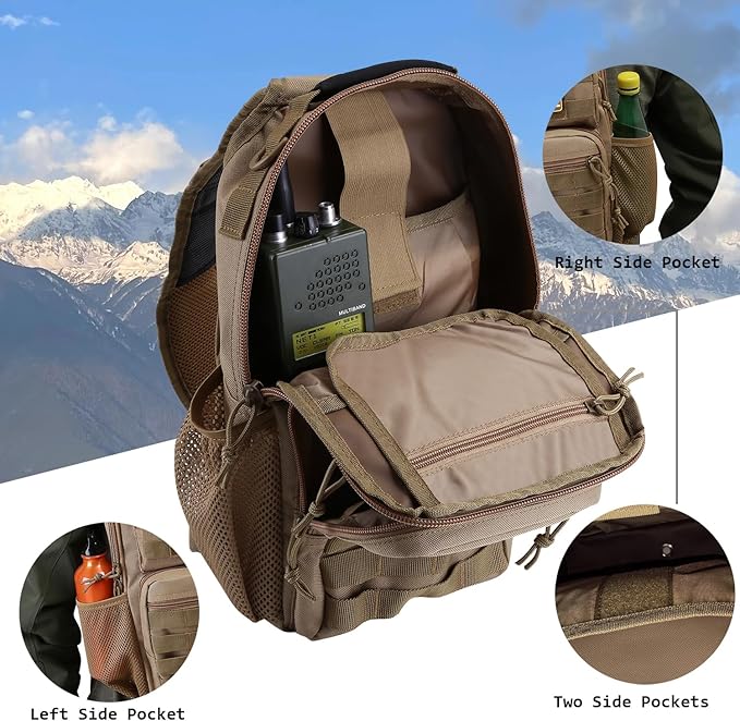 Rover Sling Pack Tactical Shoulder Sling Bag Backpack with Bottle Holder Crossbody Chest Bag, Coyote