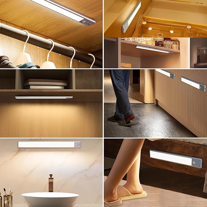 Reoshine Under Cabinet Lighting, 40 LED Motion Sensor Light Indoor Rechargeable, 1800mAh Closet Lights Battery Operated for Kitchen Cabinets, Shelves, Walls (2 Pack)