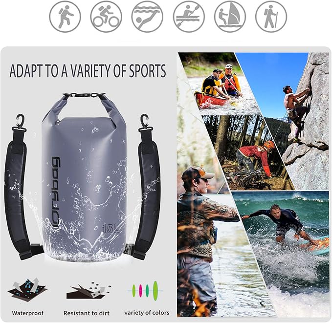 IDRYBAG Dry Bag for Kayaking Waterproof 2L/5L/10L/15L/20L, Small Dry Sack Waterproof Bag for Boating