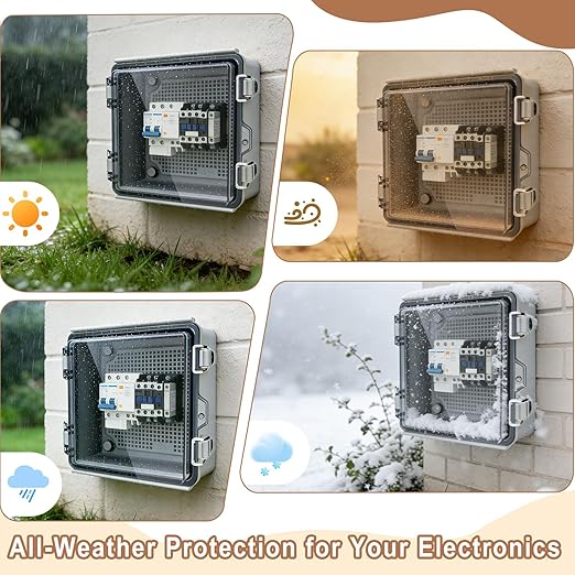 Nineleaf IP67 Waterproof Electrical Junction Box, 5.9"x5.9"x3.5" ABS Plastic Enclosure with Clear Hinged Cover, Mounting Plate, Cable Glands for Outdoor Router, Solar, CCTV, DIY Projects