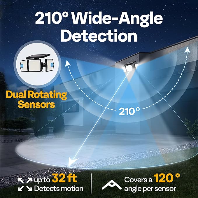 VIVOHOME Linkable Solar Lights Outdoor Waterproof, Dual Roating Motion Sensor Flood Lights, Solar Powered LED Security Light, 2500LM for Yard, Outside, Wall, Garden, Patio, 2 Pack