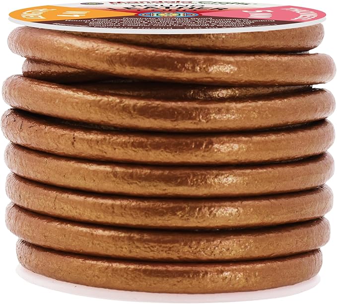 Mandala Crafts Round Genuine Bronze Leather Cord for Jewelry Making – 5mm Cowhide Leather Rope String Lace for Kumihimo – 4.4 Yards Cowhide Craft Cording Spool