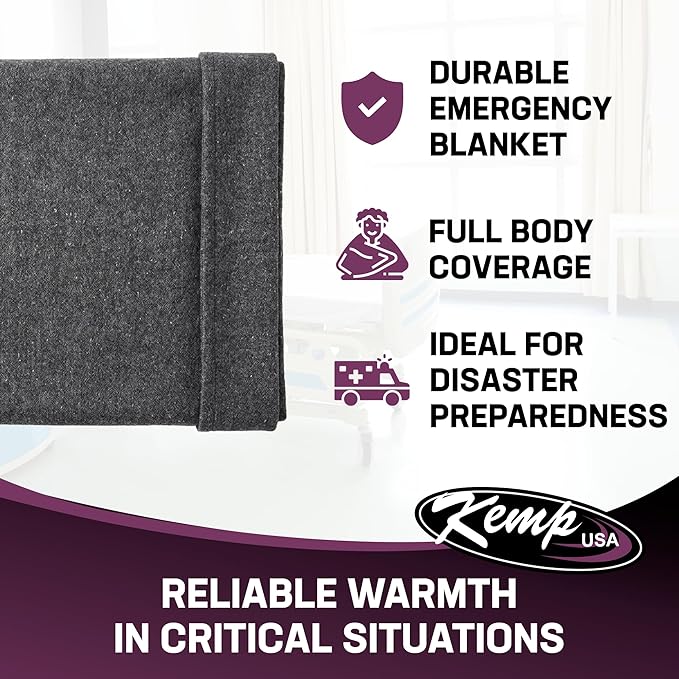 Kemp USA Emergency Relief Blanket Gray 60 x 84 Inch Multipurpose Disaster Preparedness Blanket Cotton Acrylic Polyester Blend Survival Emergency Supply Gear
