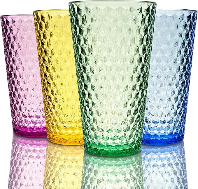 Lily's Home 19.4oz Highball Glasses Set of 4 - Unbreakable Plastic Cups for Outdoor, Party & Camping | Dishwasher Safe, Stackable Drinkware | BPA-Free Shatterproof Tumblers (Made in Taiwan)