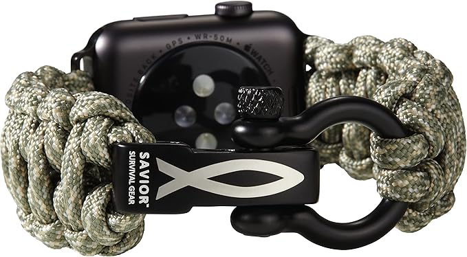 Savior Survival Gear Paracord Watch Band - Compatible with Apple Watch Band 49mm 46mm 45mm 44mm 42mm, iWatch Band Series Ultra 10 9 8 7 6 5 4 3 2 1 SE – Adjustable strap for men (Digital Camo, Large)