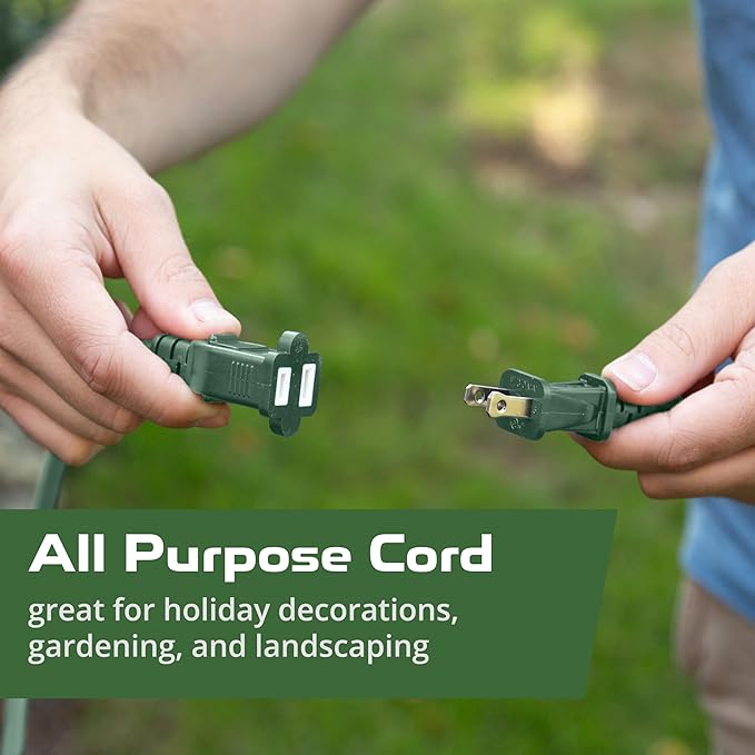 Iron Forge Cable 2 Prong Outdoor Extension Cord 50 ft, 16/2 Weatherproof Green Extension Cord for Outside, 13 Amp SJTW Power Cable for Outside & Landscaping - US Veteran Owned
