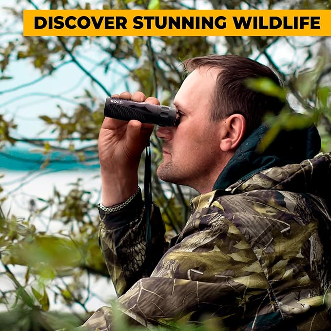 Koly BAK-4 Prism 10X25 Monocular Telescope, Compact Weather Resistant Scope with Snake Skin Grip, Designed for Bird Watching, Hiking, Hunting, Archery, and More, 10X Magnification, Black
