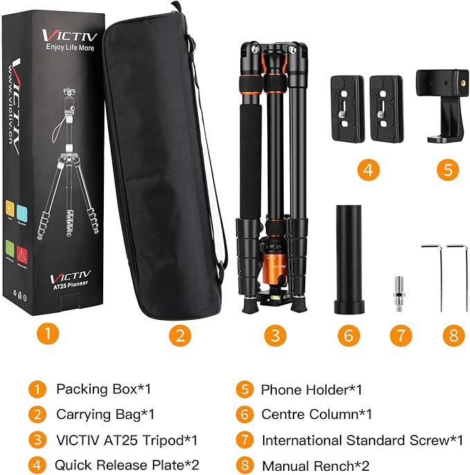 82" Tall Camera Tripod Heavy Duty, Victiv Aluminum DSLR Tripod Monopod for Photography Travel, Professional Camera Stand for Spotting Scope Telescope Binocular