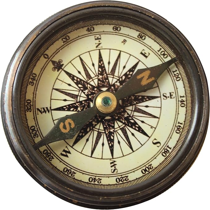 Marine Pocket Compass 1920 Vintage Brass Navigation Compass with Engraved Lid Antique Nautical Instrument