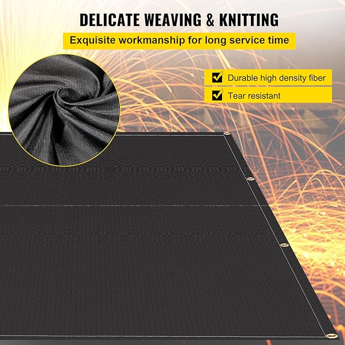 VEVOR Fire Blankets, 2 Pack Welding Blankets, 8' x 10' Fire Suppression Blanket, 1022°F Flame Retardant Blanket, Black Fire Emergency Blankets, Fiberglass Fire Retardant Blanket with 12 Brass Grommets