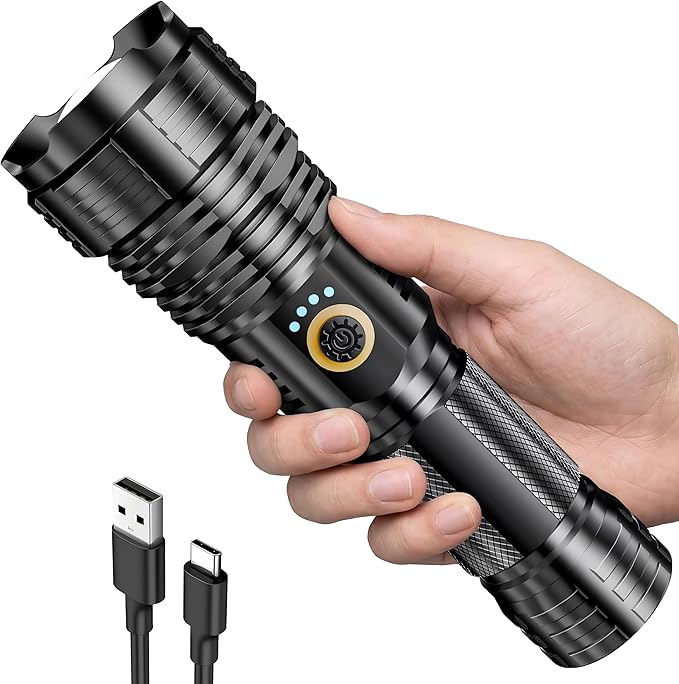 Rechargeable Flashlights 2000.000 High Lumens, Super Bright Flashlight with 10 Modes, LED Tactical Flashlight Waterproof, Powerful for Camping, Hiking, Hunting and Emergencies