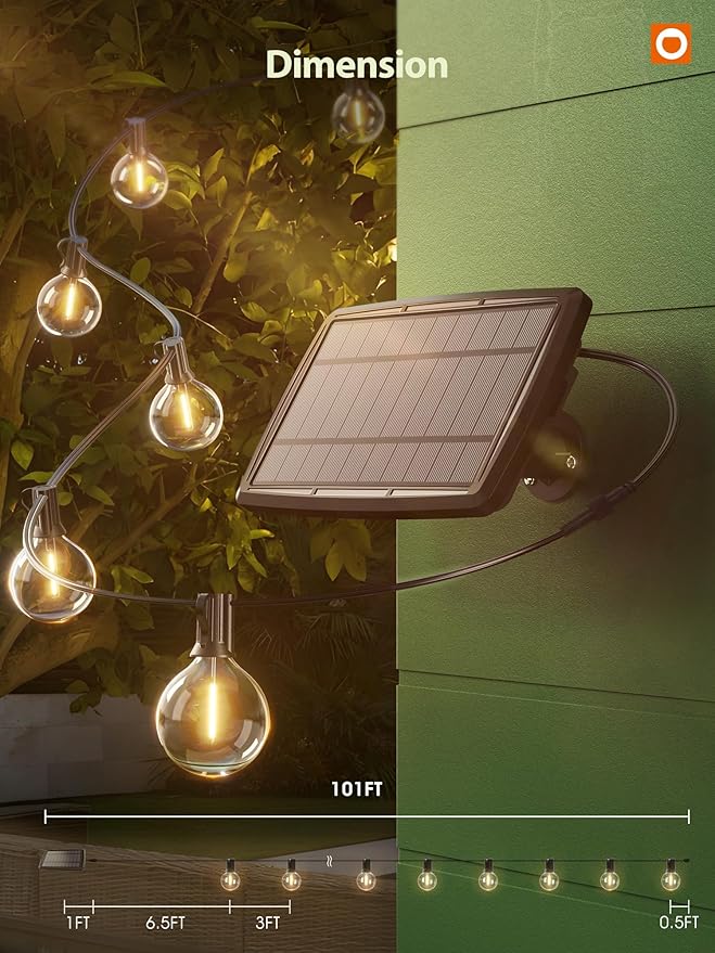 addlon 100FT Solar String Lights for Outside G50 Waterproof with USB Port Solar Patio Lights Outdoor Solar Powered LED Bulbs 3 Light Modes for Backyard Porch Garden Market Bistro Camping