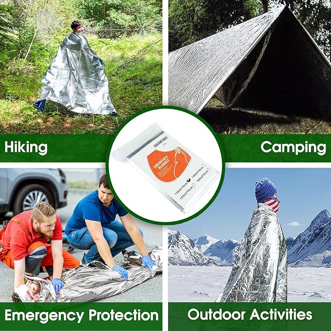 TourKing 20 Pack Emergency Mylar Blanket, Silver, 83" x 52", Perfect for Outdoors, Hiking, Survival, Marathons or First Aid