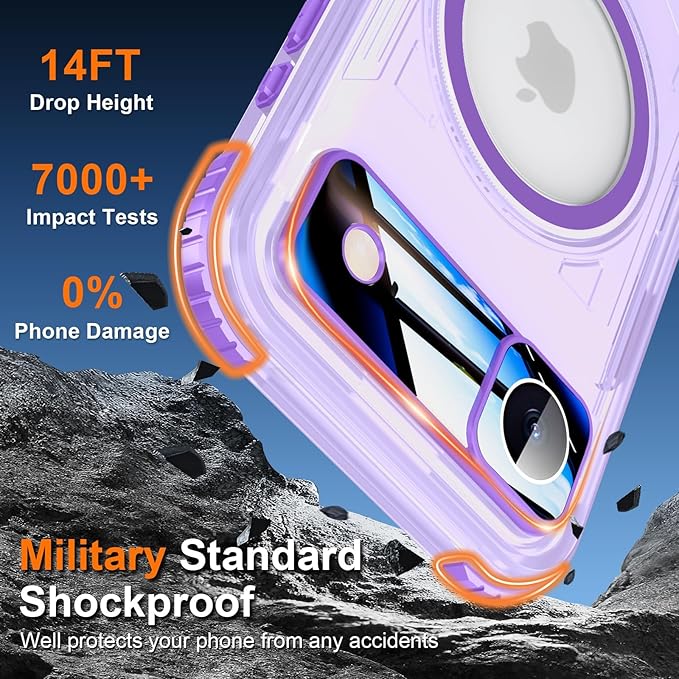 WIFORT for iPhone 17 Air Waterproof Case, [Fit for Magsafe] with Sapphire Lens & Screen Protector, IP68 Full Body 15FT Military Shockproof, Magnetic Frosted Phone Cover with Lanyard, 6.5" Purple