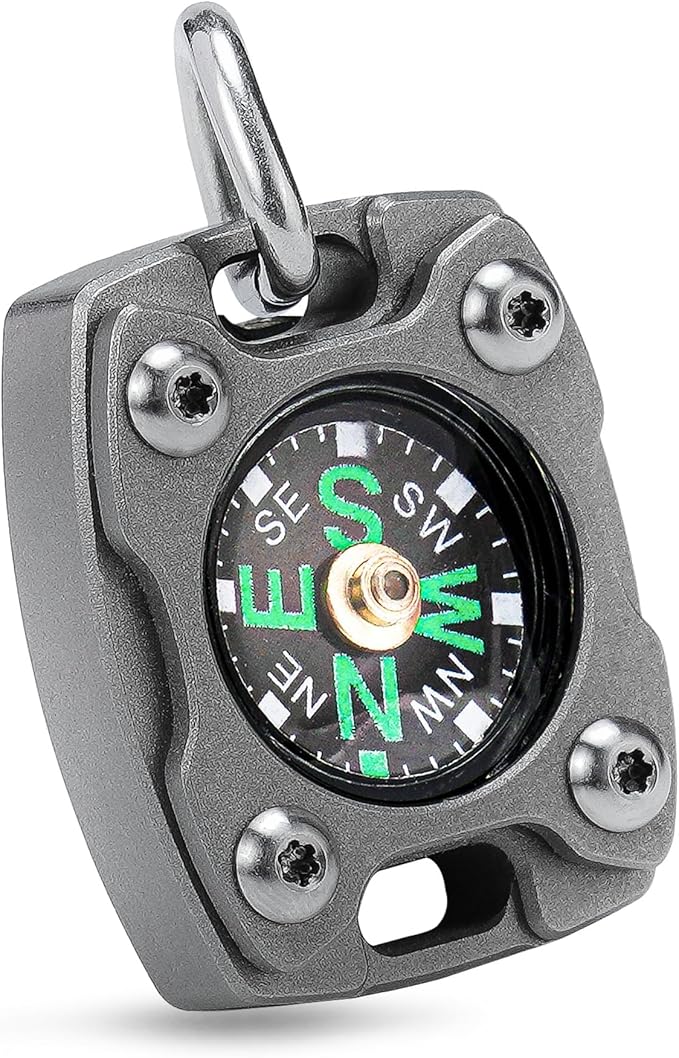 MecArmy Mini Titanium/Brass Compass, Waterproof IPX5 Pocket Compass for Hiking & Survival, Keychain & Necklace Gifts for Men & Women, Ideal Graduation & Outdoor Adventure Present