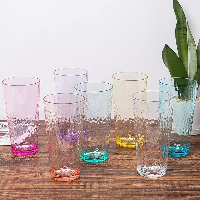 26-ounce Acrylic Highball Glasses Plastic Tumbler Larger Drinking Glasses, set of 6 Multicolor