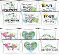 12 Pcs Travel Bag Adventure Awaits Makeup Bag Gifts World Map Cosmetic Case Traveler Gifts for Women Travel Theme Party Favors Mountains Pouch for Lover Friendship Birthday Accessories