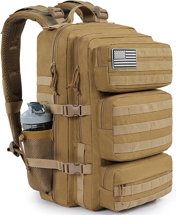 Military Tactical Backpack 25L Day Backpack for Men Molle Army 3 Days Assault Pack Bug Out Bag Water Resistant and Heavy Duty Hiking Treeking Rucksack - Brown