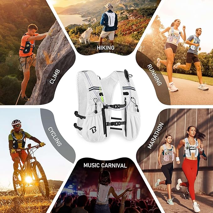 BECOJADDE Running Vest Hydration Backpack for Men Women, 5L Lightweight Running Backpack Hydration Pack for Marathon, Trail, Cycling, Hiking, Jogging