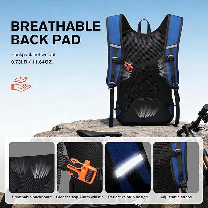 Ultra-Light Soft Daypack 15L/20L, Cushioned Breathable Back Panel Backpack, Lightweight Packable Travel Backpack (Blue, 20L)