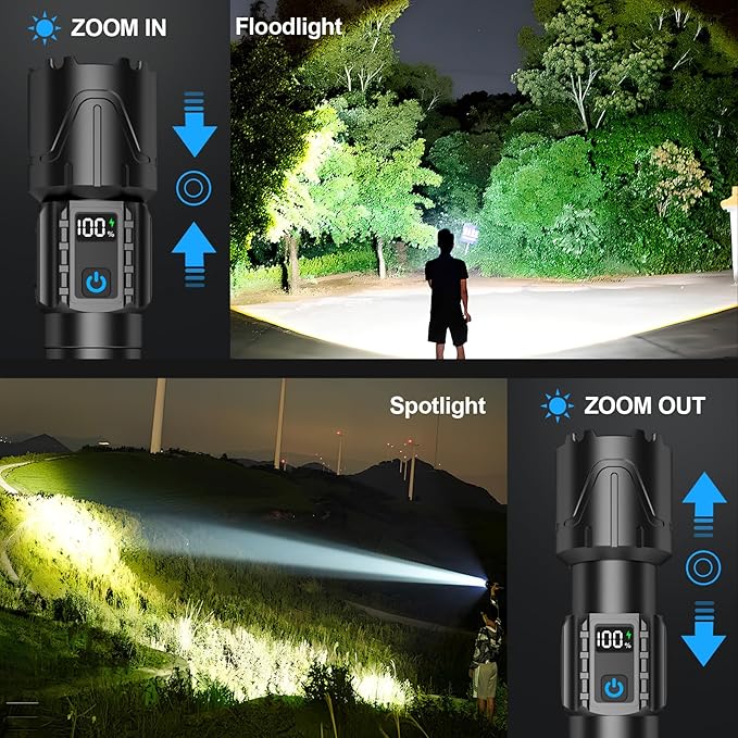 Banral Rechargeable Tactical Flashlights 2000 High Lumens - 5000mAh Super Bright LED Powerful Flash Light, Waterproof Handheld USB C Flashlight for Home,Car,Camping,Emergencies,5 Modes (1, Black)