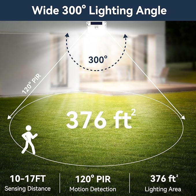 TECKNET 231 LED Solar Motion Lights Outdoor Waterproof, 4 Pack 300° Angle & 3 Lighting Modes PIR Motion Sensor Security Solar Wall Lights IP65 for Fence Front Door Yard Deck Garden Garage